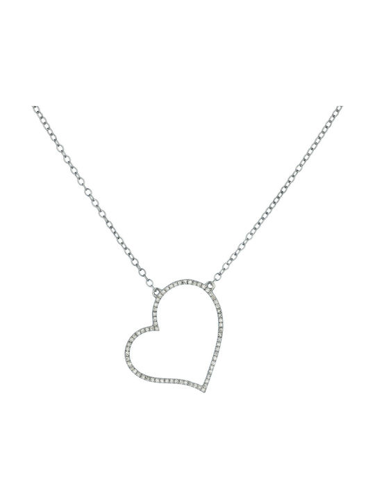 Necklace with design Heart from White Gold 14K with Diamond