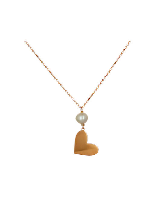 Halskette mit Design Herz aus Gold 14K mit Perlen