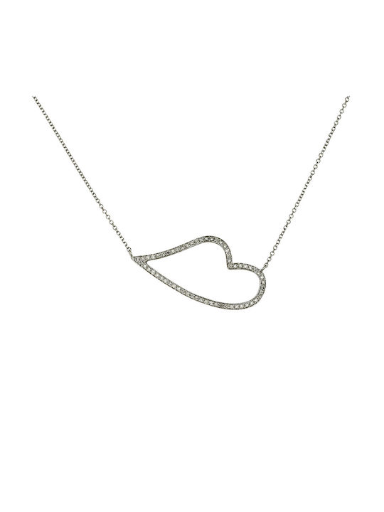 Necklace with design Heart from White Gold 14K with Diamond