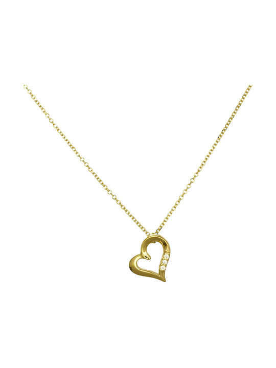 Necklace with design Heart from Gold 9 K with Zircon