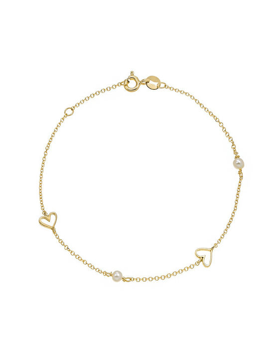 Bracelet Chain with design Heart made of Gold 14K with Pearls