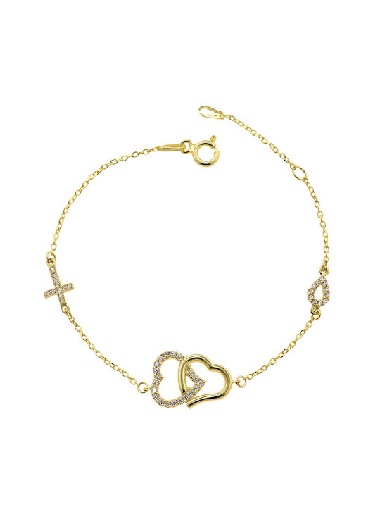 Bracelet Chain with design Heart made of Silver Gold Plated with Zircon