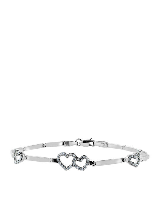 Bracelet Chain with design Heart made of White Gold 14K with Zircon