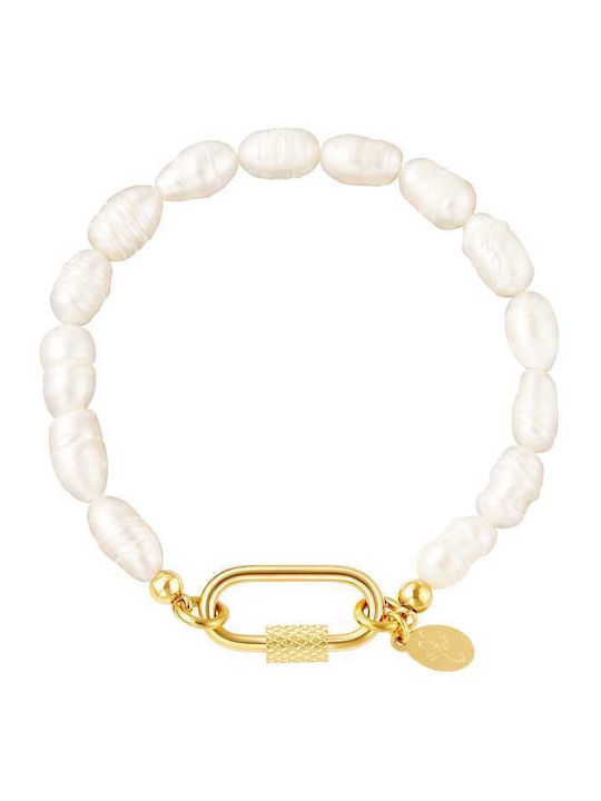 Georgiadis Accessories Дамско Гривна от Стомана Златно с Перли