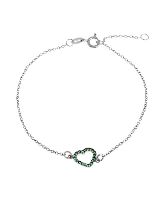 Ioannou24 Bracelet Chain with design Heart made of Silver with Zircon