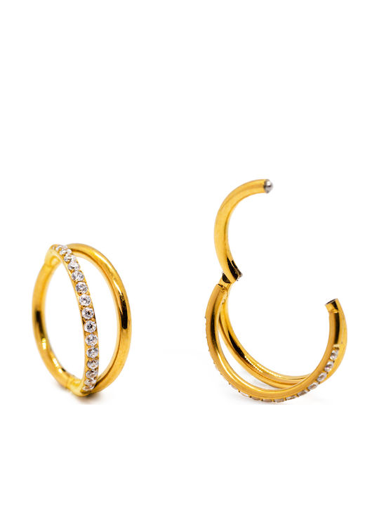 Piercing.gr Clicker 10mm Σκουλαρίκια Κρίκοι από Ατσάλι Επιχρυσωμένα με Πέτρες
