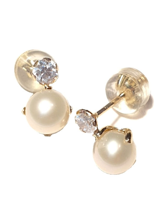 Zircon Earrings Pendants made of Gold 14K with Pearls