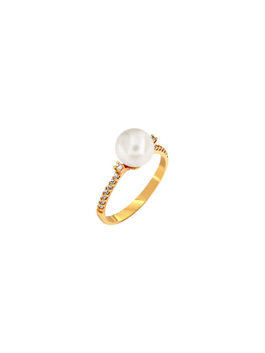 Women's Ring with Pearl & Zircon 14K