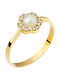 Women's Gold Ring with Pearl & Zircon 9K