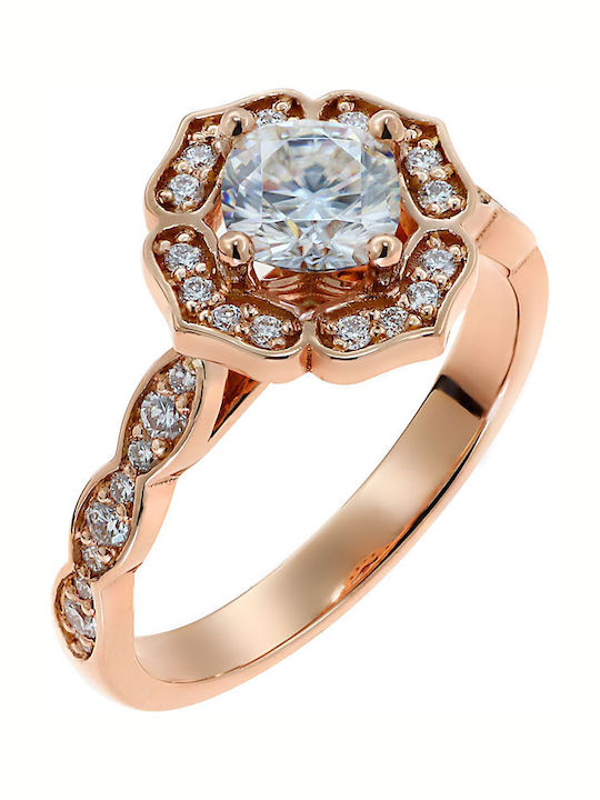 Дамски Пръстен с Диамант от Розово злато 18K