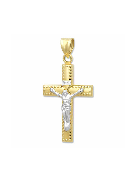 Herren Gold Kreuz 14K Beidseitig mit dem Gekreuzigten