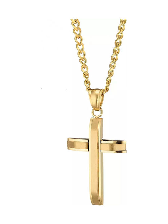 Kreuz aus Vergoldetem Stahl mit Kette