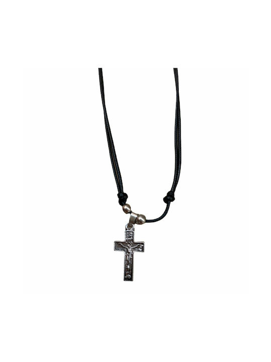 Black Men's Cross with the Crucified with Cord