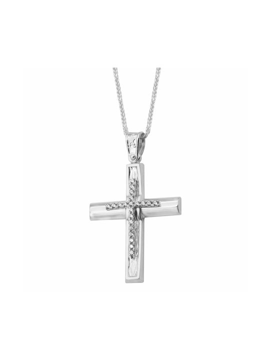 White Gold Cross 9K with Chain