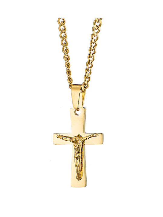 Cross with the Crucified from Gold Plated Steel with Chain