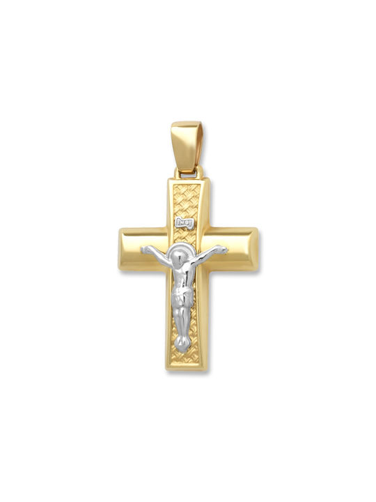 Herren Gold Kreuz 14K Beidseitig mit dem Gekreuzigten