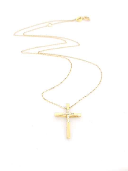 Damen Gold Kreuz 18K Beidseitig mit Kette