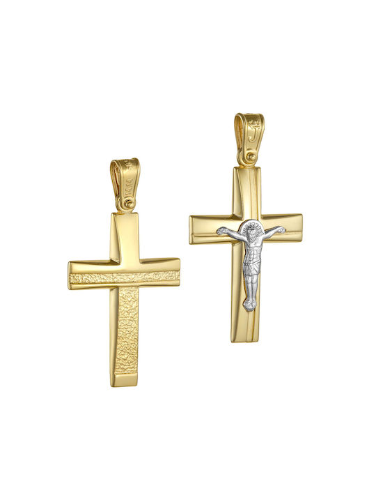 Herren Gold Kreuz 14K Beidseitig mit dem Gekreuzigten