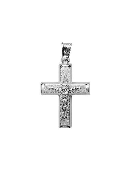 Herren Weißgold Kreuz 14K Beidseitig