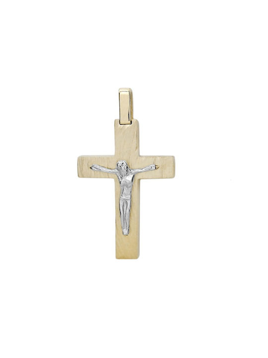 Herren Gold Kreuz 14K Beidseitig mit dem Gekreuzigten