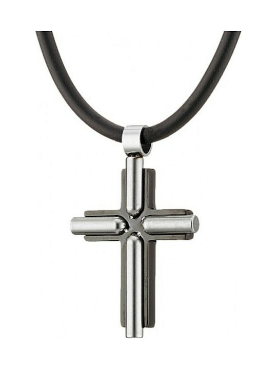 Art Collection Schwarz Herren Kreuz aus Stahl mit Schnur