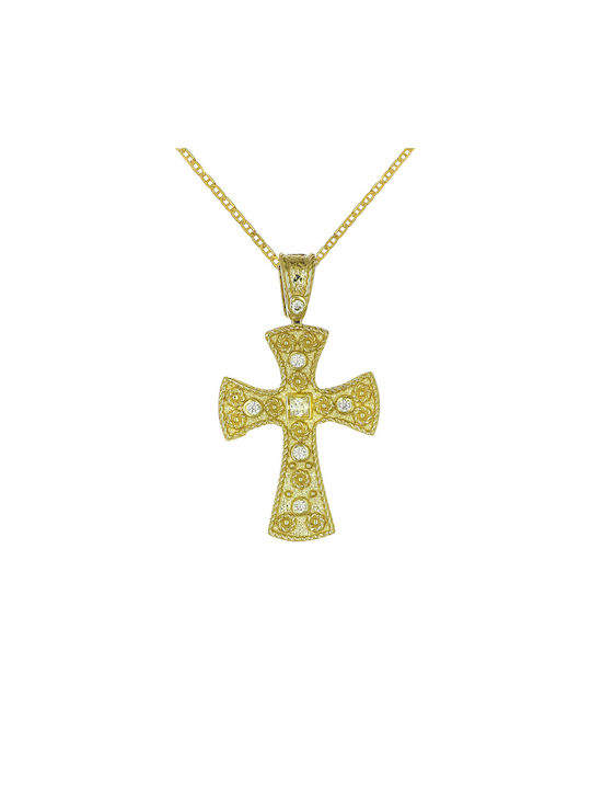 Damen Gold Byzantinisch Kreuz 9K mit Kette