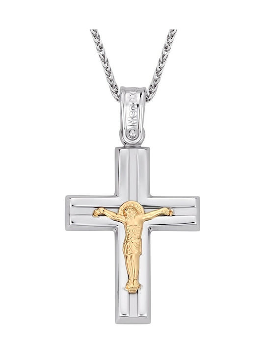 Men's White Gold Cross 14K with the Crucified with Chain