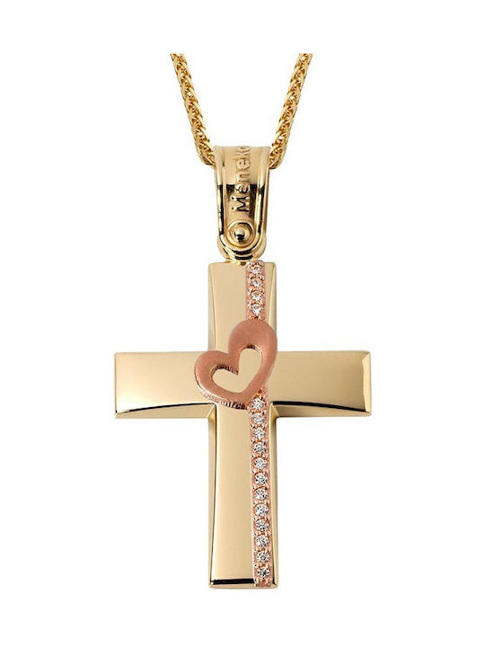 Damen Roségold Kreuz 14K mit Kette