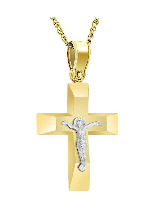 Men's Gold Cross 14K Double Sided with the Crucified