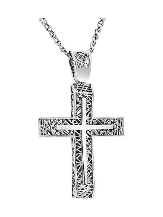 Men's White Gold Cross 14K Double Sided with the Crucified