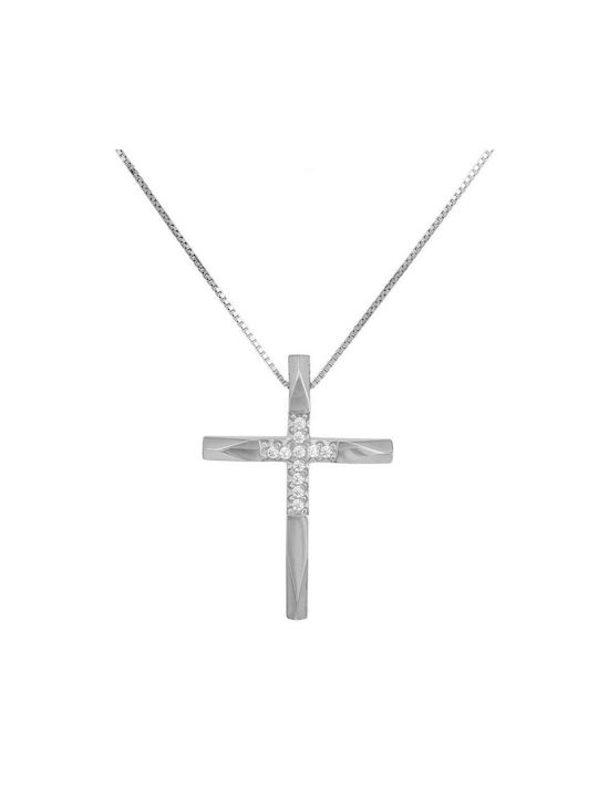 Damen Weißgold Kreuz 14K mit Kette