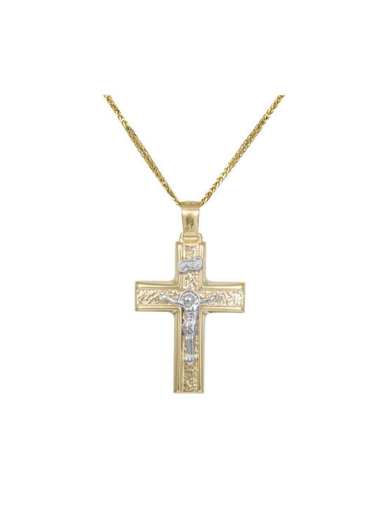 Men's Gold Cross 9K with the Crucified with Chain