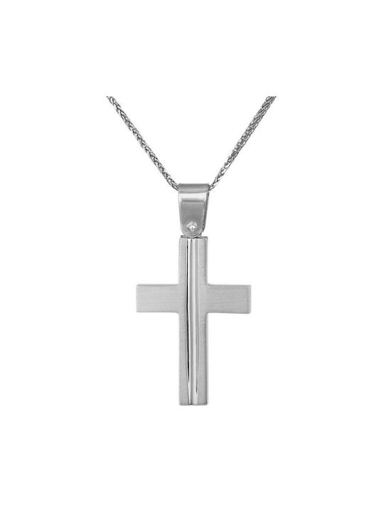 Herren Weißgold Kreuz 9K mit Kette