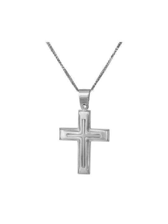 Herren Weißgold Kreuz 9K mit Kette