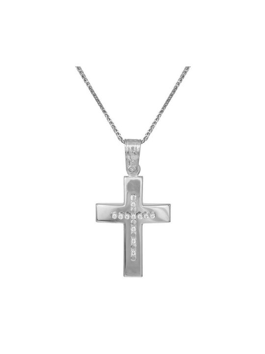 Damen Weißgold Kreuz 9K mit Kette