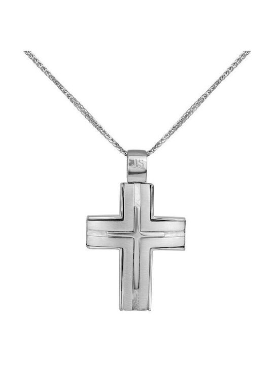 Herren Weißgold Kreuz 14K mit Kette