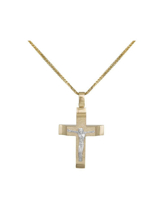 Herren Gold Kreuz 14K mit dem Gekreuzigten mit Kette