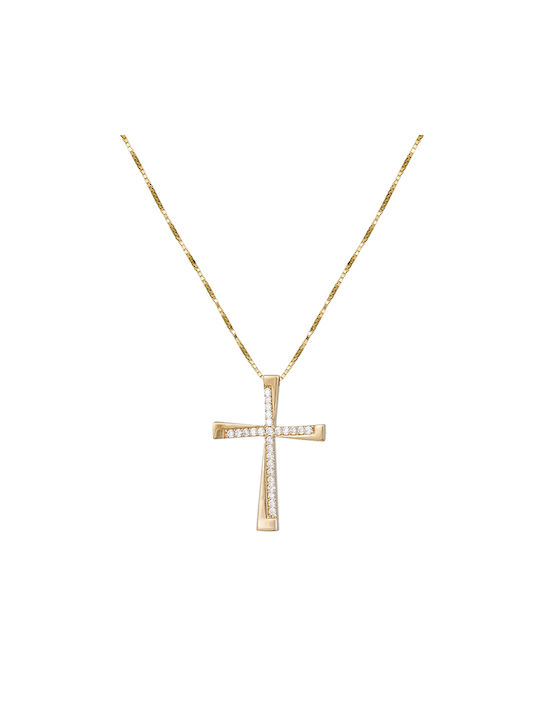 Damen Gold Kreuz 14K mit Kette