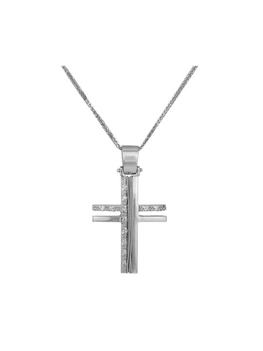 Damen Weißgold Kreuz 14K mit Kette