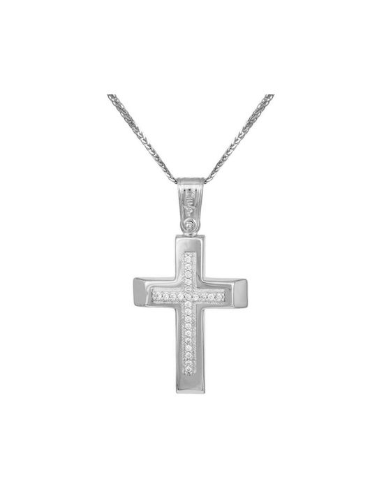 Damen Weißgold Kreuz 9K mit Kette