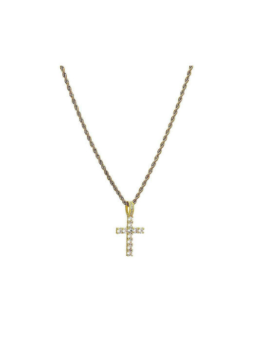 Cross from Gold Plated Steel with Chain