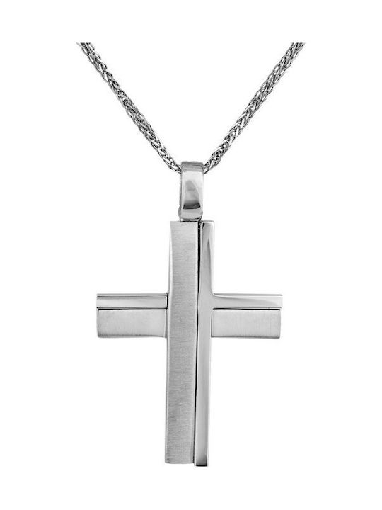 Herren Weißgold Kreuz 14K mit Kette