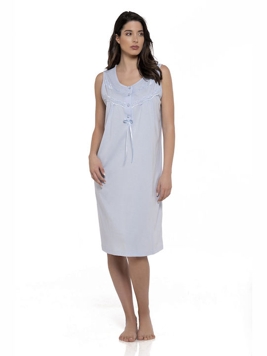 Clio Lingerie Summer Cotton Women's Nightdress Light Blue