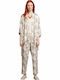 Penye Mood Winter Women's Robe with Pyjama Beige Floral