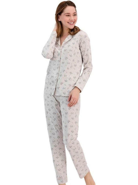Roly Poly De iarnă Set Pijamale pentru Femei De bumbac Bej Roly Poly Winter Dreams