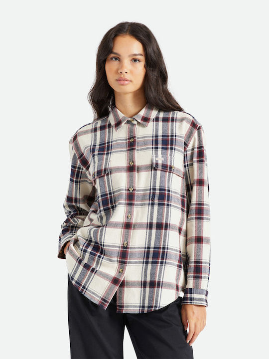 Brixton Bowery Boyfriend Flannel Γυναικείο Λευκ...