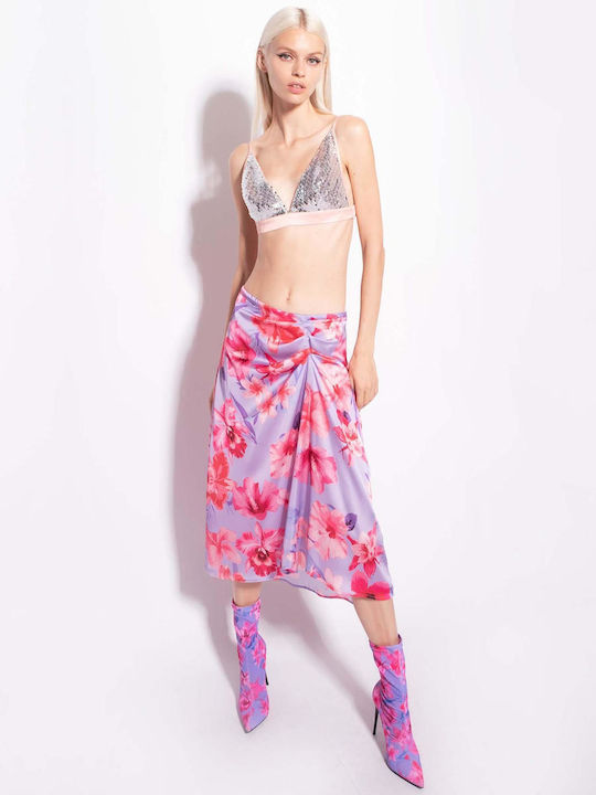 Guardabile Gonna Satin Midi Skirt Floral Purple