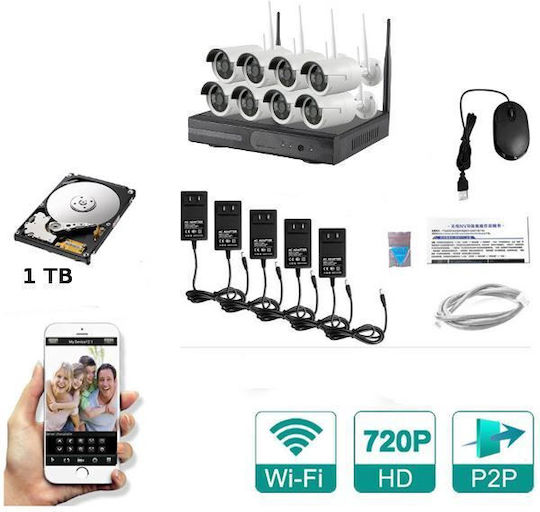 Überwachungssystem Nvr Hd 8 Kameras Drahtlose Kameras IP 720P mit Rekorder NVR & Festplatte 1TB