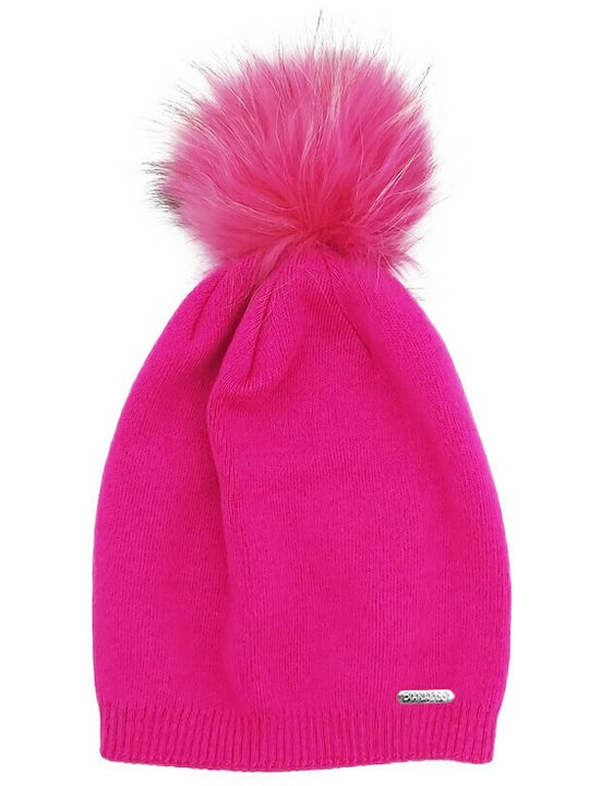 Pom Pom Beanie Frauen Beanie Gestrickt in Fuchsie Farbe