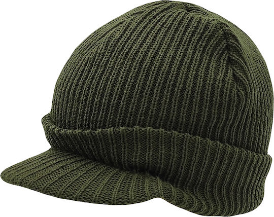 Beanie Männer Beanie mit Rippstrick in Khaki Farbe